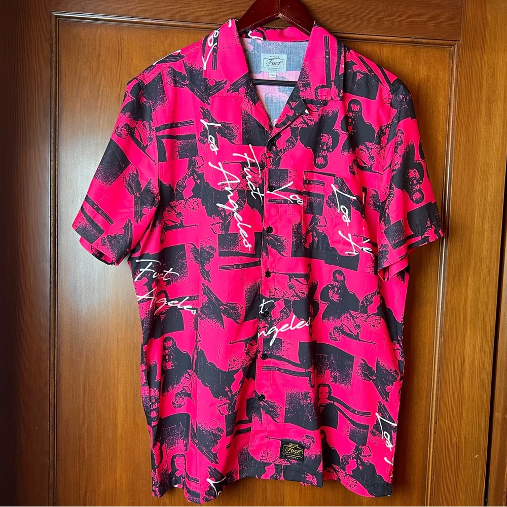 Fuct Red Suicide Guns Aloha Graphic Button Up Shirt